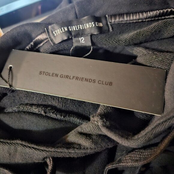 New Stolen Girlfriends Club Crop Hoodie Womens 12/M Black Pullover - Picture 6 of 6
